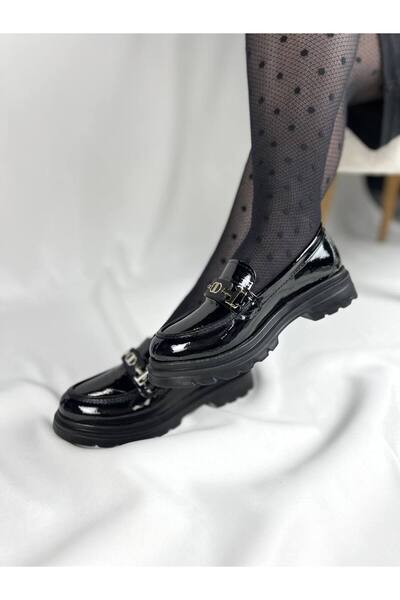 BESKAR Kb Zn102 Kuback Charcoal Patent Leather Casual Women's Ballerinas