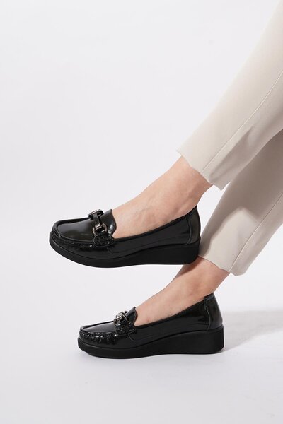 Moda Pie حذاء نسائي من Amora مصنوع من الجلد الطبيعي بإبزيم أمامي، حذاء باليه ...