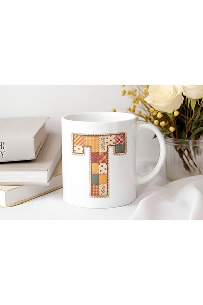Beramussa Letter t Autumn Winter Themed Patchwork Design Mug Cup - Special Gi...