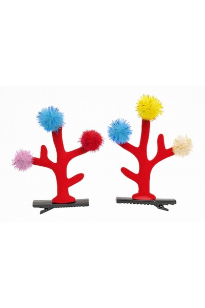 OEM Set 2 agrafe de păr cu coarne de ren, design de Crăciun cu pufuri colorate, ideale pentru copii, petrecere