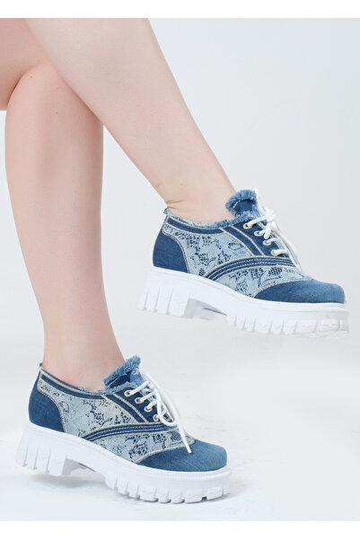 Butik Jeanolog Dantelli Tasarım Kot Ayakkabı Casual Ortopedik Taban