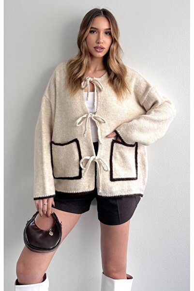 fujya Colorful Pocketed Lace-Up Yoshiko Knitwear Cardigan