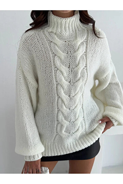 Vionne Soft Textured Knitted Patterned Stand Collar Knitwear Sweater