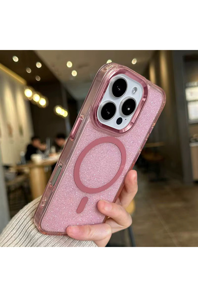 DGN İphone 15 Pro Uyumlu Lüks Parıltılı Magsafe Kablosuz Şarj Manyetik Kılıf ...