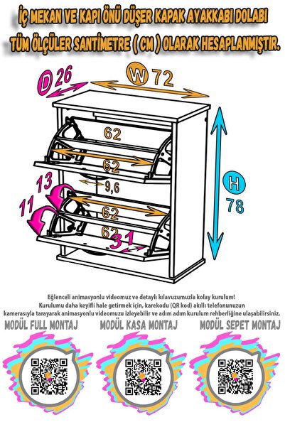 Modilayn Umay Ayakkabılık 72cm Duvara Monte (Antrasit)