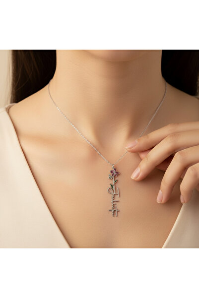 Medusa Gift 925 Ayar Gümüş Zincirli 14 Ayar Altın Kaplama Doğum Ayı Çiçekli İ...