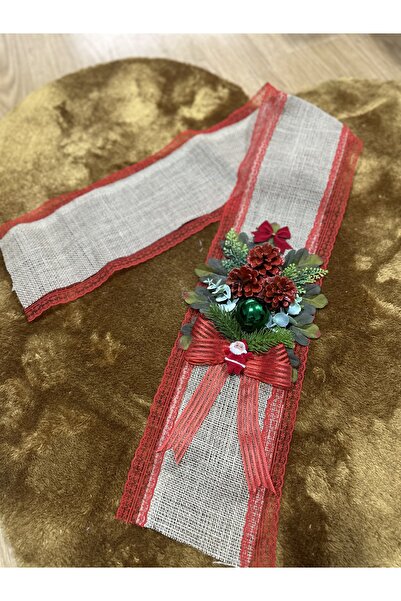 Marrone New Year's Concept Red Pine Cone Detailed Runner Door Ornament 120*20 Multi-Purpose Decor Product