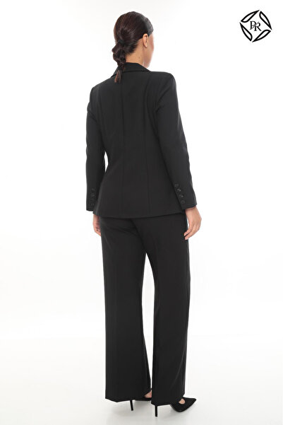 PRENSES Kadın Rahat Kesim Astarlı Ceket Pantolon Takım Elbise - Indigo Mavi