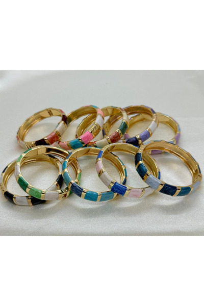 BuradaBuldun Colorful Enamel Look Gold Cuff Bracelet - Trend Model