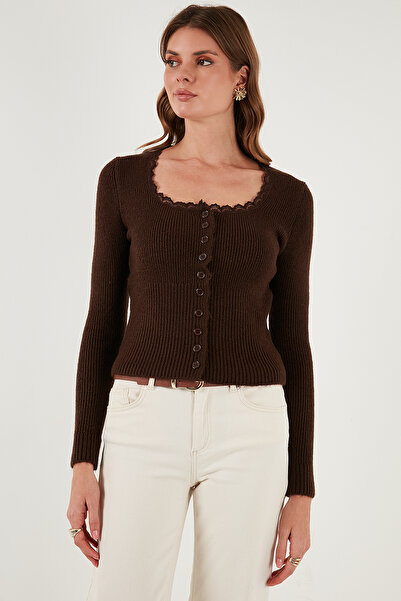 Lela Premium Slim Fit Lace Detailed Collar Knitted Cardigan Cardigan 680Hi00061