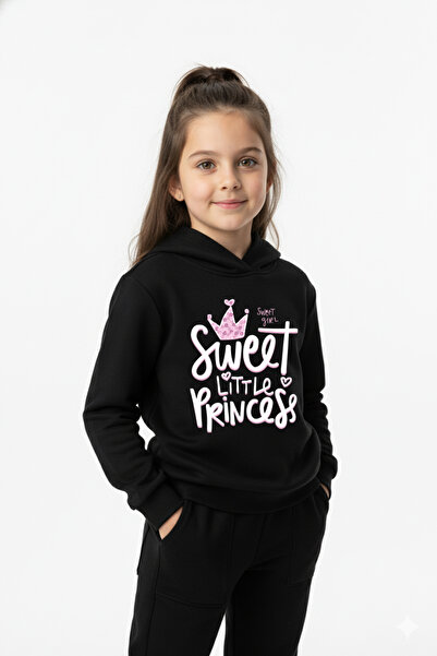 Let's Wear Sweet little printed kids' hooded premium compact sweatshirt tracksuit set with pockets and drawstring.