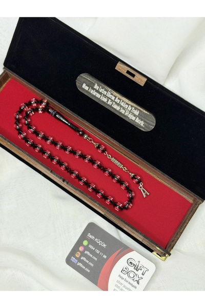 Çelik Özel Yazılı, Özel Kutulu Toz Kehribar Tesbih - Baş Harfli Model