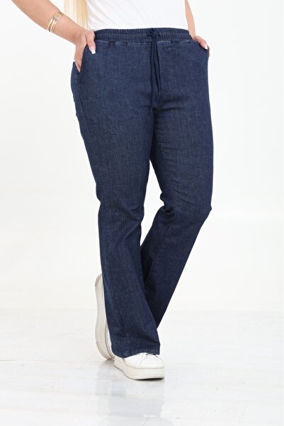 Era Lisa Beli Lastikli İspanyol Paça Likralı Rahat Kalıp Yüksek Bel Büyük Beden Kot Pantolon