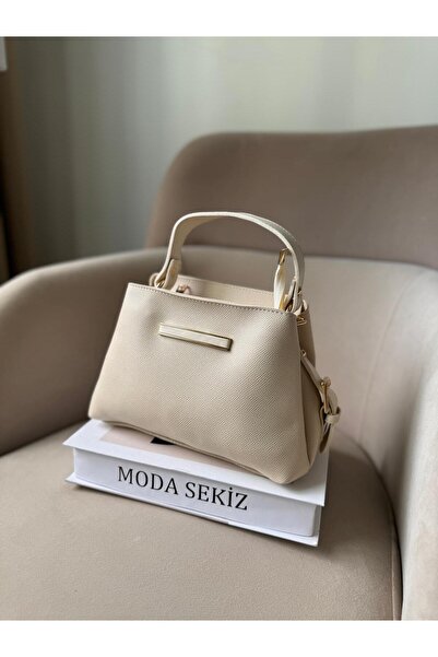 Moda Sekiz حقيبة يد نسائية متوسطة الحجم بثلاثة أقسام مع إكسسوارات تفصيلية وحز...