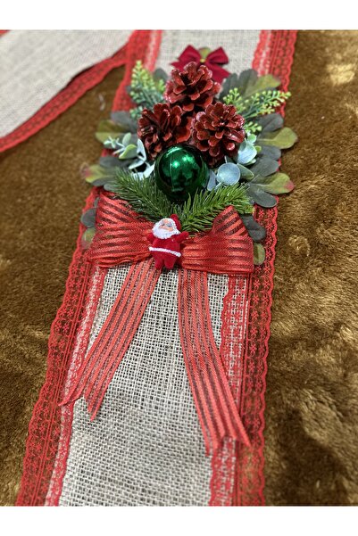 Marrone New Year's Concept Red Pine Cone Detailed Runner Door Ornament 120*20 Multi-Purpose Decor Product