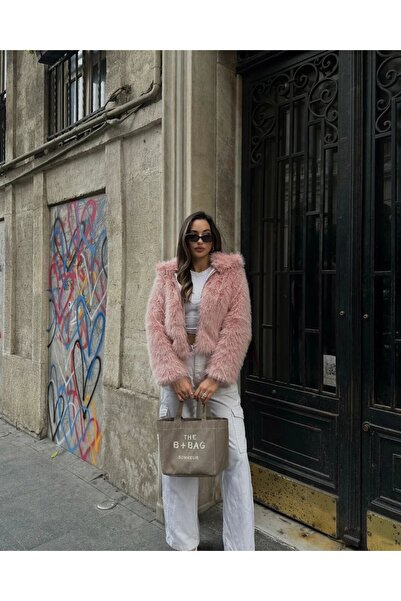 asyadabutik Γυναικεία εισαγόμενη γούνα Premium με φερμουάρ στο μπροστινό μέρος