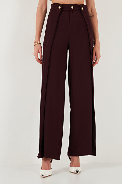 Lela Buttoned Pleat Detail Wide Leg High Waist Wide Leg Pants Pants 68351133