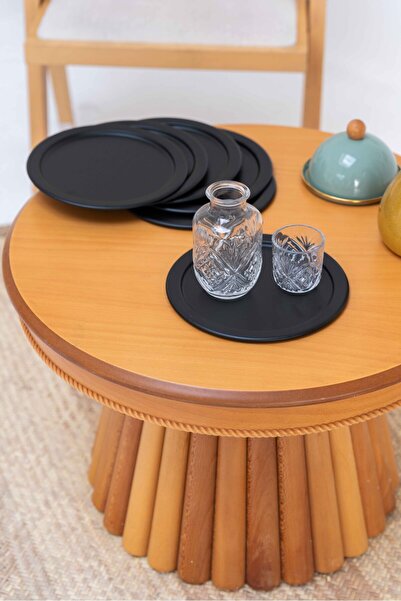 KaiHome 6-Piece Black Round Stainless Steel Coffee, Cake Decorative Serving and Tray Set