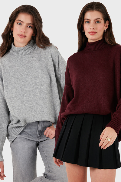 Lela Pulover tricotat cu textura moale, cu guler, cu croiala oversize, pachet de 2, PULOVER 680KZ00469S2