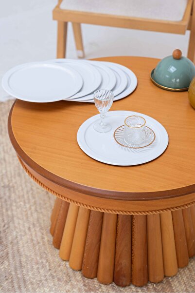 KaiHome 6-Piece White Round Stainless Steel Coffee, Cake Decorative Serving and Tray Set