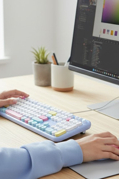 TechnoStation Ofis Oyuncu Yazılımcı İçin Daktilo Tuşlu Şirin Renkli Klavye Mouse Set Dekor Klavye Mouse Seti