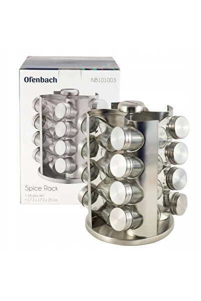 Ofenbach Rotating Spice Rack with 16 Jars, Ofenbach, Stainless Steel, Silver, 17.3x17.3x25 cm