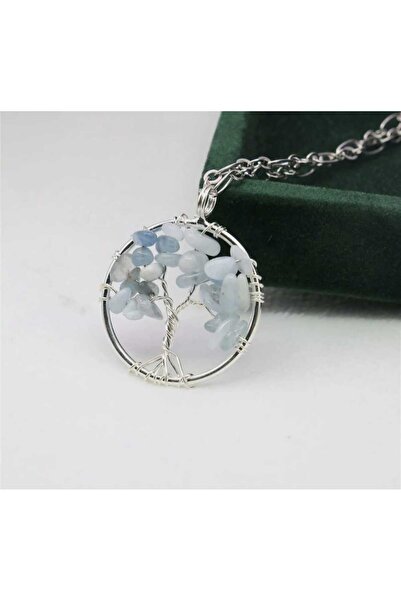 L MAN Tree of Life Aquamarine Natural Stone Necklace