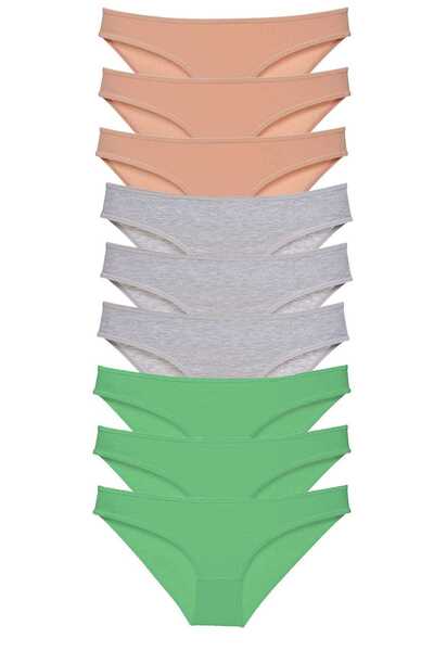 Skygo 9 Pieces Super Eco Set Lycra Women's Slip Panties Skin Gray Green
