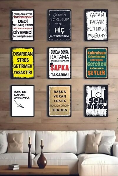 FORONEUS Set de pictură pe lemn cu inscripții mixte, 9 piese, model507