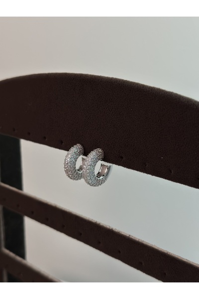 Tasarım Zirkon Taşlı Sikver Halka Küpe