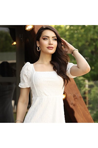 Butik Fisto Kumaş Detaylı Kare Yaka elbise