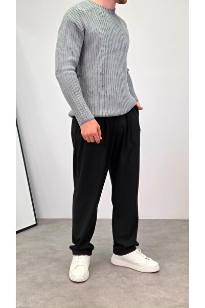 RIESGO PİLELİ BAGGY KUMAŞ PANTOLON SİYAH