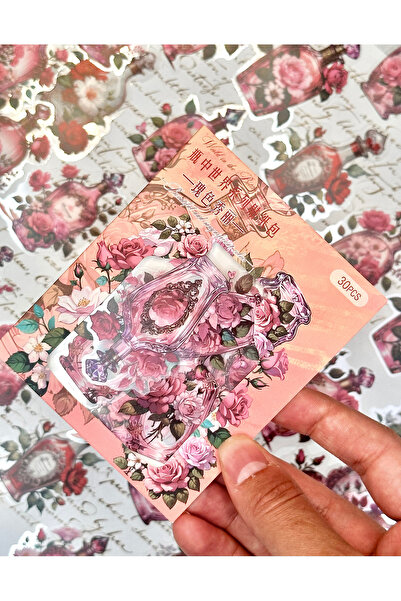 ZeCo Collection زجاجة ورد عتيقة - مجموعة ملصقات ذات طابع رومانسي 30 قطعة/دفتر...