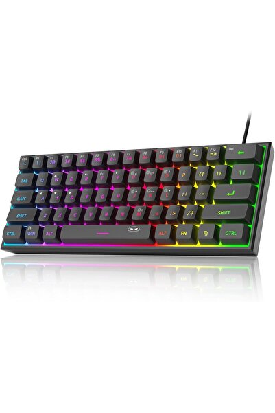 MageGee لوحة مفاتيح ألعاب مدمجة TS91 بإضاءة خلفية 60% RGB و61 مفتاحًا (أسود، ...