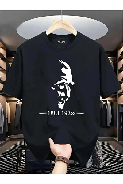 qubo sportswear & company qubo 10 KASIM ATATÜRK Unisex Oversize Baskılı Pamuklu Bisiklet Yaka Kısa Kollu T-shirt
