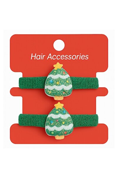OEM Set 2 elastice de păr pentru Crăciun, model brad, ideale pentru fete, cadou de Crăciun, verde