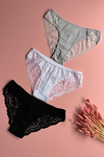 Elosia Velia Curve 3-Pack |   Cotton Camisole Fabric with Lace on the Back Black, White and Skin Color Women's Panties 50E25