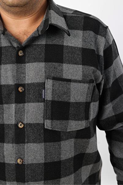 TOUSUS Ανδρικό πουκάμισο μεγάλου μεγέθους μαύρο-ανθρακί καρό φλις Woodcutter (BTL-7116-TSS)