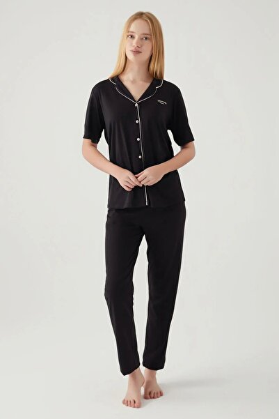 Pierre Cardin 7715 Set de pijamale pentru femei, negru, cu mâneci scurte, cu ...