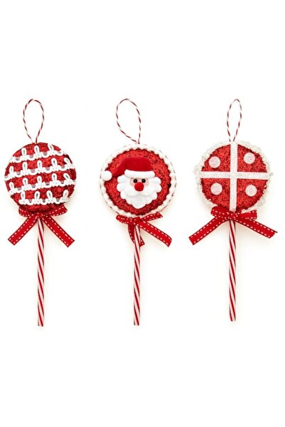 OEM Set 3 Christmas Decorations, Lollipop Shape, 3D, for Tree, Arrangements, Ideal Gift, 20 x 9 cm, Red/