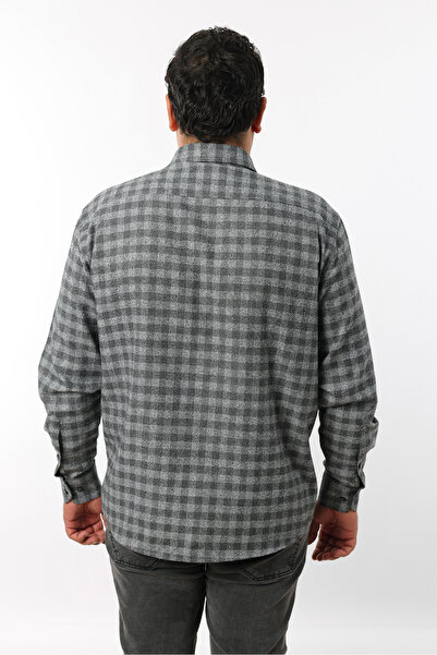 TOUSUS Plus Size Anthracite-Grey Plaid Wool Flannel Men's Shirt (Btl-7106-Tss)