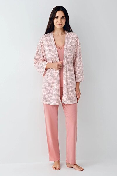 Pierre Cardin 9082 Women's Pink Dressing Gown with String Straps and Lace Det...