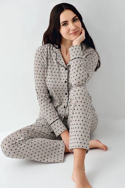 Pierre Cardin 9103 Women's Black Long Sleeve Button Front Shirt Pajama Set