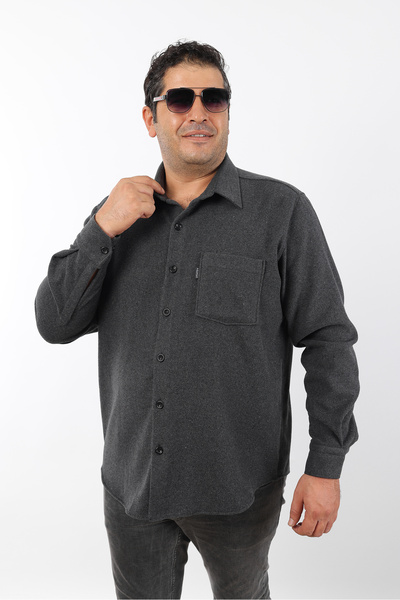 TOUSUS Plus Size Anthracite Plain Fleece Lumberjack Men's Shirt (Btl-7118-Tss)
