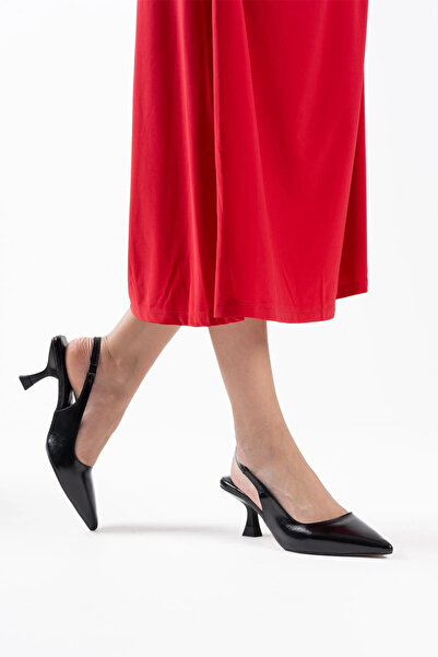 TB Terzi Bey Angelica Women's Black Crinkled Patent Leather Heeled Shoes