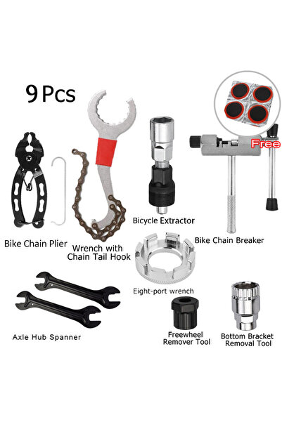 choice2 مجموعة أدوات إصلاح الدراجات الهوائية (9 قطع): قاطع السلسلة، أداة إزال...