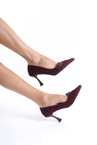 TB Terzi Bey Maya Women's Burgundy Satin Heeled Shoes