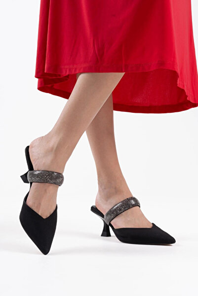 TB Terzi Bey Nina Heeled Black Women's Slippers