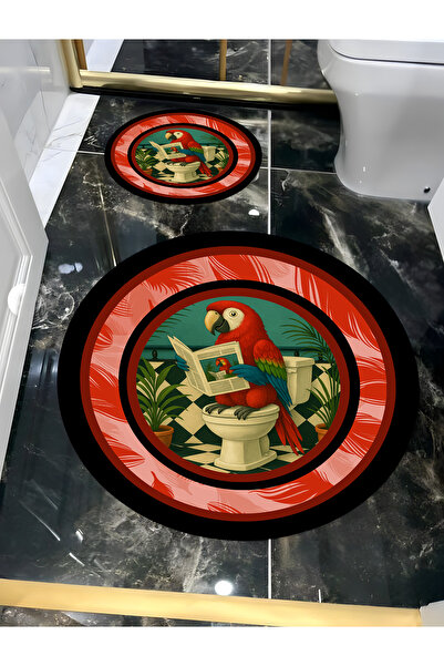 Harikabirev Hari̇kabi̇rev | Bathroom and Toilet Round Mat Parrot Reading a Newspaper Motif Modern | Yvrpsps