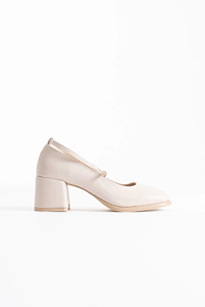 Momshopp Pantofi cu toc pentru femei din piele bej TR02MS01B